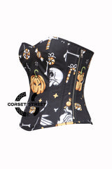 Women’s Pumpkin Printed Black Cotton Halloween Overbust Plus Size Corset