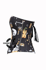 Women’s Pumpkin Printed Black Cotton Halloween Overbust Plus Size Corset