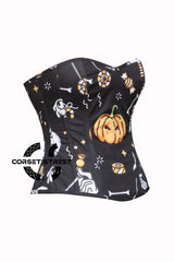 Women’s Pumpkin Printed Black Cotton Halloween Overbust Plus Size Corset