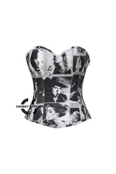 Daphne Darkmore Smoking Girl Print Black Cotton Overbust Corset Retro Top