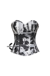 Smoking Girl Print Black Cotton Gothic Overbust Corset Bustier Retro Top