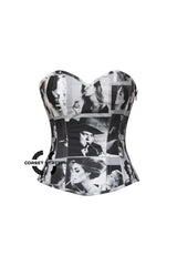 Smoking Girl Print Black Cotton Gothic Overbust Corset Bustier Retro Top
