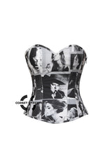 Daphne Darkmore Smoking Girl Print Black Cotton Overbust Plus Size Corset Retro Top