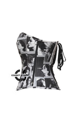 Smoking Girl Print Black Cotton Gothic Overbust Corset Bustier Retro Top