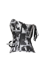 Daphne Darkmore Smoking Girl Print Black Cotton Overbust Plus Size Corset Retro Top