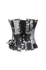 Smoking Girl Print Black Cotton Gothic Overbust Corset Bustier Retro Top