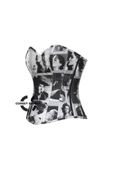 Smoking Girl Print Black Cotton Gothic Overbust Corset Bustier Retro Top