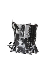 Smoking Girl Print Black Cotton Gothic Overbust Corset Bustier Retro Top