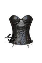Selene Darkheart Black Leather Gothic Zipper Overbust Corset Bustier Plus Size Top