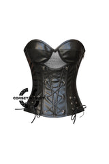 Selene Darkheart Black Leather Gothic Zipper Overbust Corset Bustier Plus Size Top