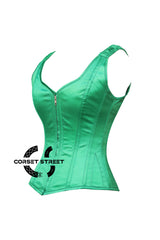 Green Satin Shoulder Strap Gothic Zipper Overbust Corset Plus Size Bustier Top