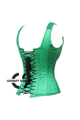 Green Satin Shoulder Strap Gothic Zipper Overbust Corset Plus Size Bustier Top