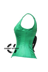 Green Satin Shoulder Strap Gothic Zipper Overbust Corset Plus Size Bustier Top