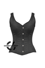 Black Satin Shoulder Strap Gothic Overbust Corset Bustier Top