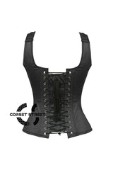 Black Satin Shoulder Strap Gothic Overbust Corset Bustier Top