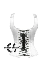 Women’s White Satin Shoulder Strap Gothic With Clasps Overbust Corset Bustier Top