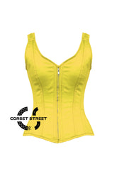Women’s Yellow Satin Shoulder Strap Gothic Zipper Overbust Plus Size Corset Top