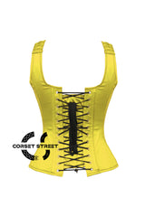 Women’s Yellow Satin Shoulder Strap Gothic Zipper Overbust Corset Plus Size Top
