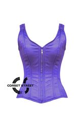 Women’s Purple Satin Shoulder Strap Gothic Zipper Overbust Corset Bustier Costume
