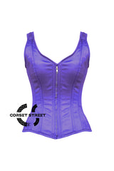 Women’s Purple Satin Shoulder Strap Gothic Zipper Overbust Plus Size Corset Top