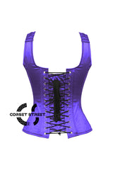 Women’s Purple Satin Shoulder Strap Gothic Zipper Overbust Plus Size Corset Top