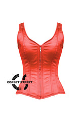 Women’s Red Satin Shoulder Strap Gothic Zipper Overbust Corset Bustier Costume