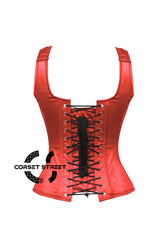 Women’s Red Satin Shoulder Strap Gothic Zipper Overbust Corset Bustier Costume