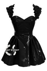 Women’s Black PVC Leather Shoulder Strap Overbust Corset Gothic Costume