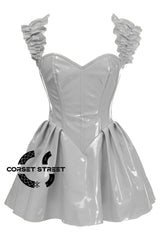 Women’s Grey PVC Leather Shoulder Strap Overbust Plus Size Corset Gothic Costume