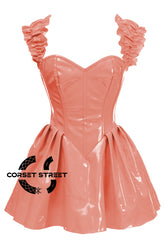 Women’s Orange PVC Leather Shoulder Strap Plus Size Overbust Corset Top