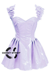 Women’s Lavander PVC Leather Shoulder Strap Overbust Corset Gothic Costume