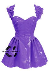 Women’s Purple PVC Leather Shoulder Strap Overbust Corset Gothic Costume