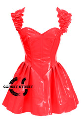 Women’s Red PVC Leather Shoulder Strap Overbust Plus Size Corset Top