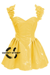 Women’s Yellow PVC Leather Overbust Corset With Shoulder Strap Plus Size Corset Top