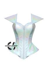 Women’s Holographic Leather With Shoulder Pads Futuristic Corset Burlesque Costume
