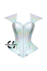 Women’s Holographic Leather With Shoulder Pads Futuristic Corset Burlesque Plus Size Corset Top