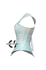 Women’s Holographic Leather With Shoulder Pads Futuristic Corset Burlesque Plus Size Corset Top