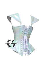 Women’s Holographic Leather With Shoulder Pads Futuristic Corset Burlesque Plus Size Corset Top