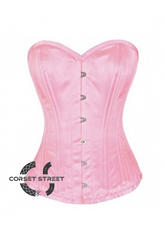 Pink Satin Double Bone Gothic Burlesque Waist Training Bustier Overbust Corset Costume