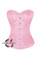Pink Satin Double Bone Gothic Burlesque Waist Training Bustier Overbust Corset Costume
