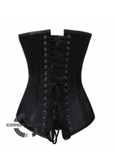 Black Satin Double Bone Gothic Burlesque Waist Training Bustier Long Overbust Corset Costume