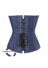 Blue Denim Gothic Steampunk Bustier Waist Training Costume Burlesque Overbust Corset