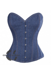 Blue Denim Gothic Steampunk Bustier Waist Training Costume Burlesque Overbust Corset