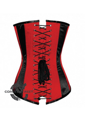 Red Black Satin Gothic Steampunk Burlesque Waist Training Bustier Long Overbust Plus Size Corset Costume