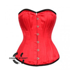 Red Satin Double Bone Gothic Steampunk Bustier Waist Training Overbust Plus Size Corset Costume