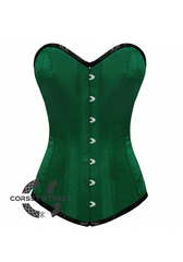 Green Satin Gothic Burlesque Bustier Waist Training LONG Overbust Plus Size Corset Costume
