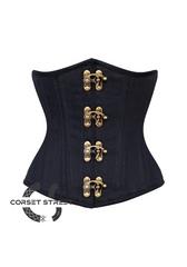 Black Denim Double Bone Gothic Steampunk Bustier Waist Training Underbust Corset Costume