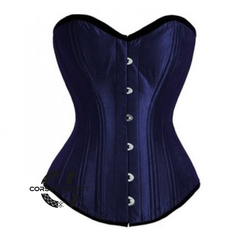 Blue Satin Double Bone Gothic Burlesque Bustier Waist Training Overbust Plus Size Corset Costume