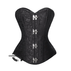Black Brocade Seal Lock Steampunk Bustier Waist Training Burlesque Period Costume Overbust Plus Size Corset