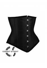 Black Satin Gothic Burlesque Bustier Waist Training LONG Underbust Corset Costume